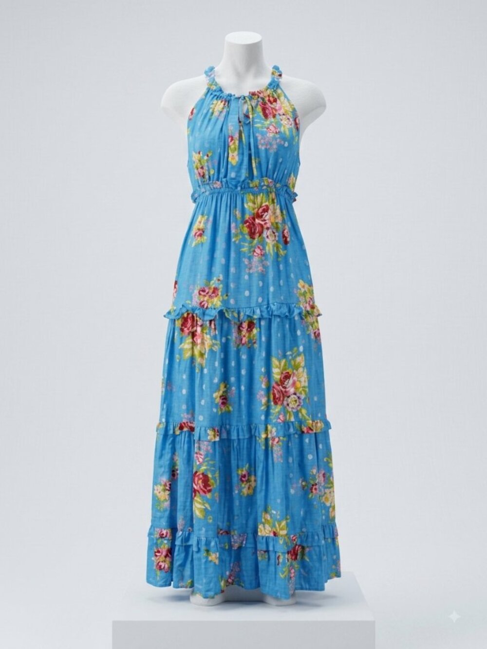 House of Harlow Floral Tiered Cotton Maxi Dress in Helena Blue Size S